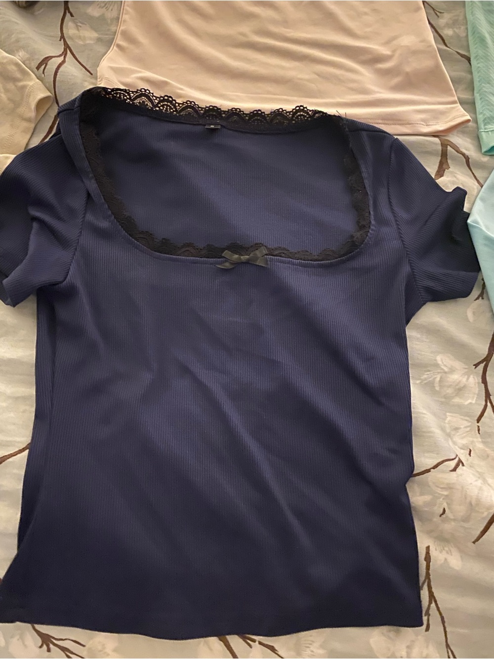 Women’s Navy Lace-Trim Sleep Top